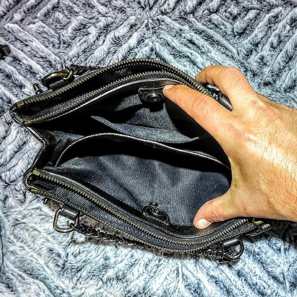 GUC - COACH MINI TURNLOCK BOROUGH BAG W/WOVEN CHAIN IN METALLIC LEATHER (33619) - Picture 13 of 13